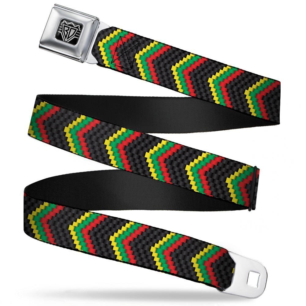 9304 Seatbelt Belt - Chevron Weave Black/Rasta - 1.5" Wide - 24-38 Inches